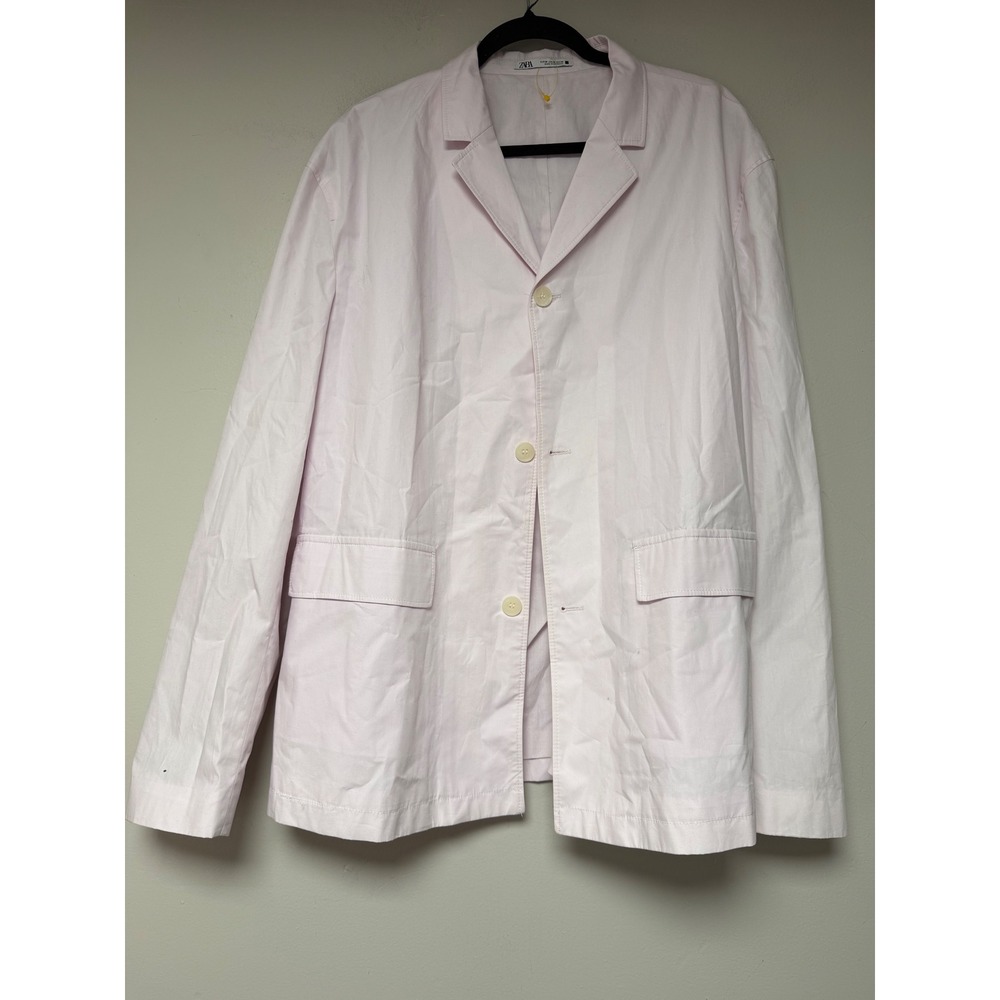 Zara Menswear Blazer Jacket USA 40 Light Pink Cotton Casual Smart Minimalist